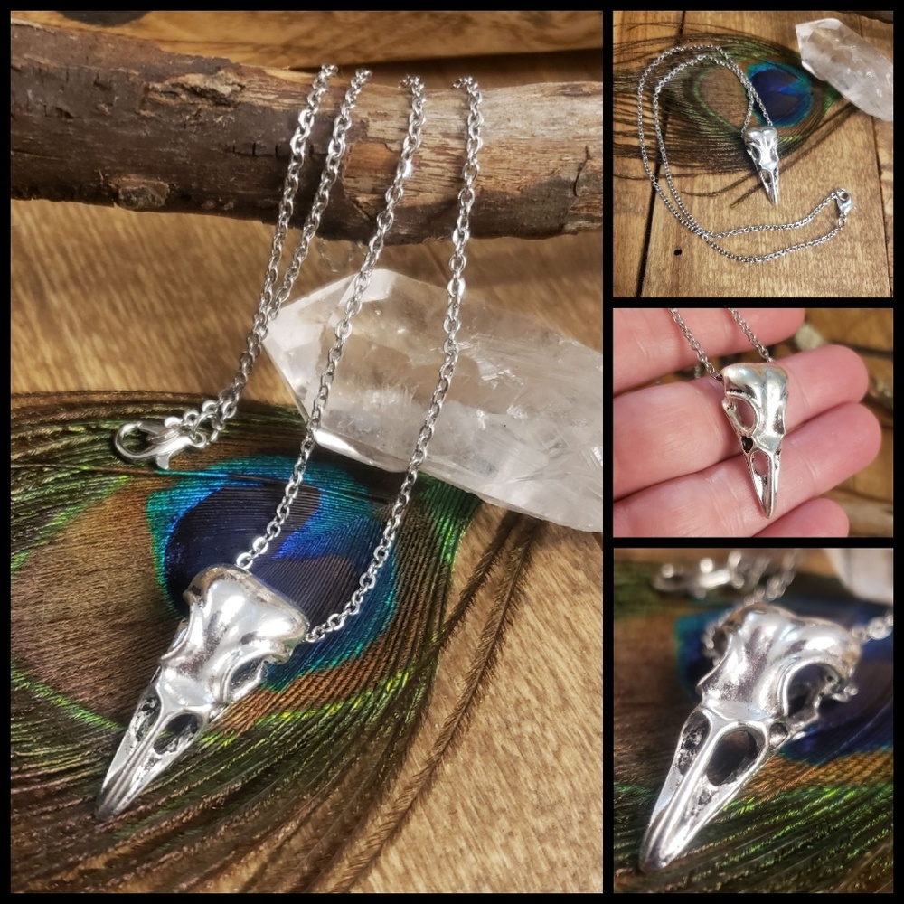 Pagan Viking Raven Skull 925 Silver necklace Steampunk HORROR Unisex oddities